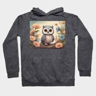 Owl and Pink & Light Blue Floral Hoodie